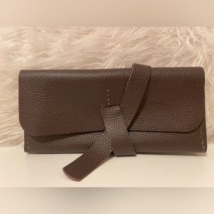 Hand Sewn Chocolate Brown Pebbled Leather Wrap Wallet